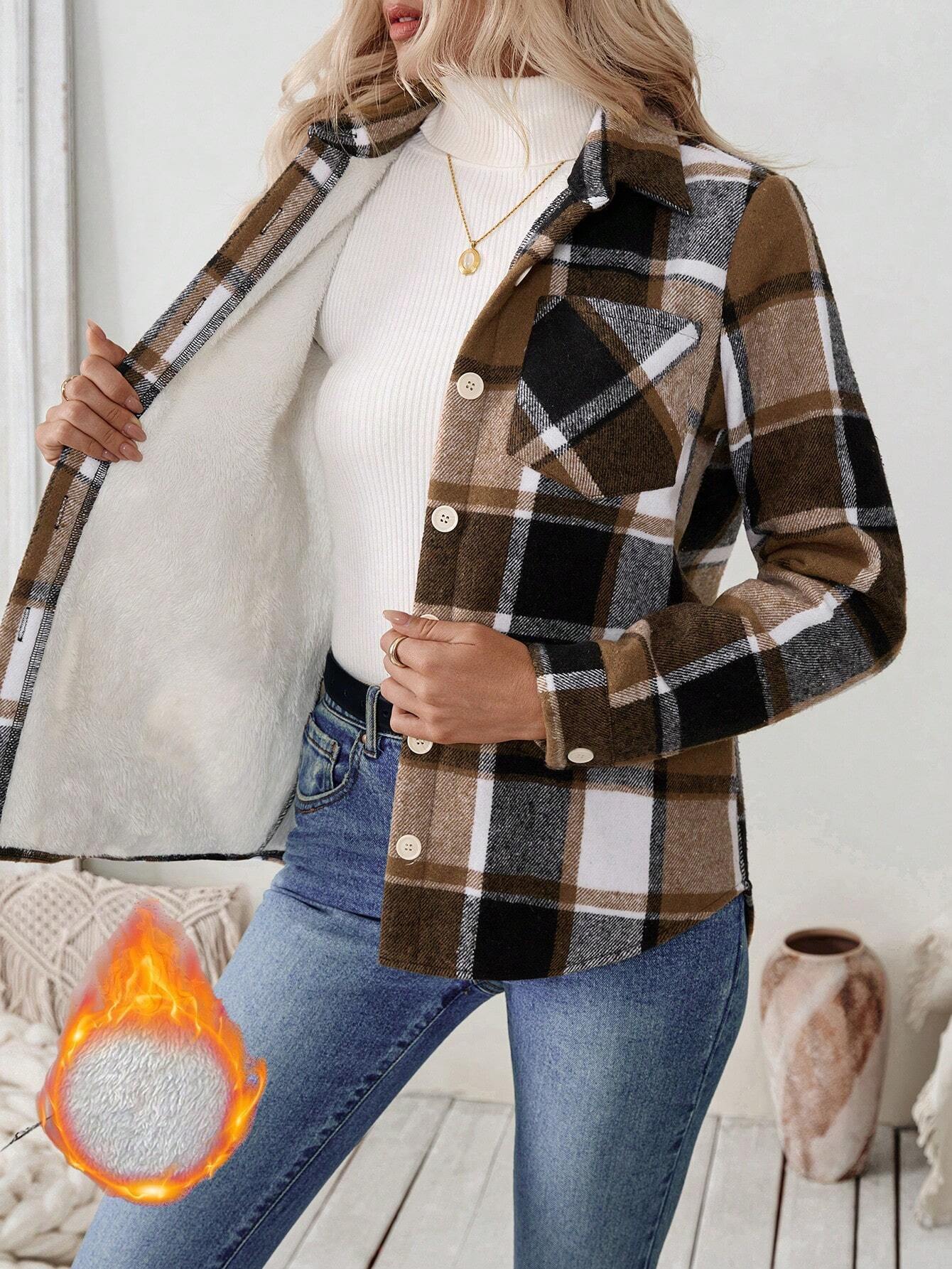 Flannel Shirt Lined - جاكيت قميص نسائي من الفلانيل بتصميم