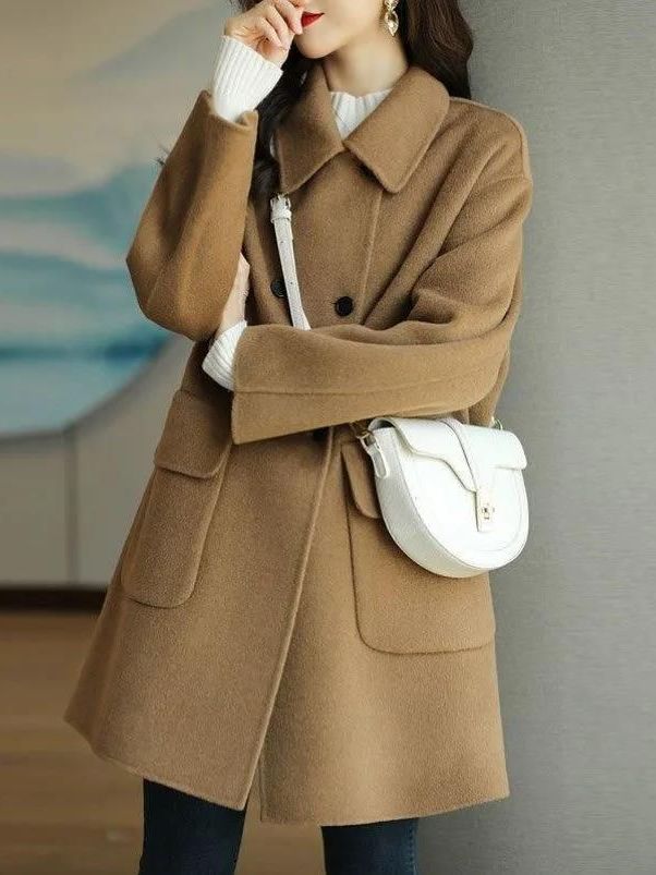 معطف صوف أنيق متوسط الطول على  - مراجعة Wool Coat Peacoat وسعره